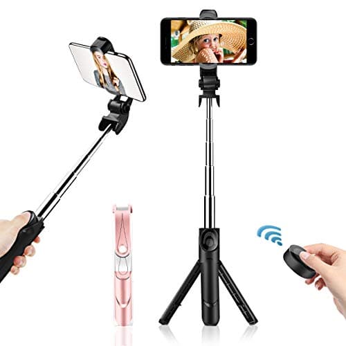 Bluetooth Selfie Stick with Tripod,KENENGDAK 360° Rotation Detachable Bluetooth Remote Control Extendable Monopod Mini Pocket Wireless Selfie Stick Works with iPhone Samsung and Other Smartphones-Pink