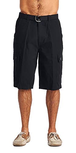 One Tough Brand Men's Cotton Twill Belted Cargo Shorts (32, Black)