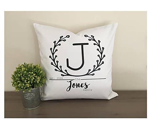 Laurel Wreath Personalized Family Pillow cover, Initial name pillow cover gift, neighbor gift,16x16 in home throw pillow cover, home decor