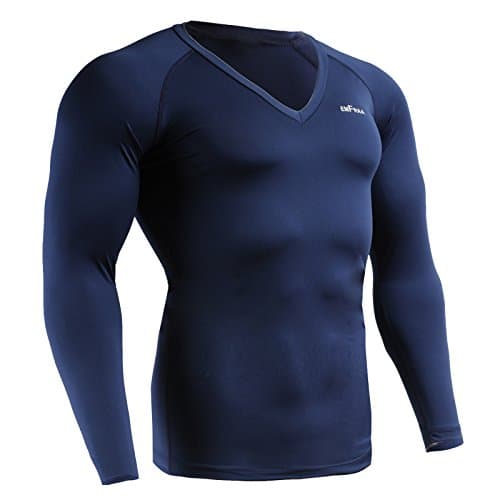 Emfraa Men Women Compression V-Neck Under Base Layer T Shirt Long Sleeve Navy E-228 XLarge