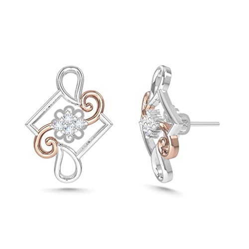 MEZZOTEK Women's 18K Stud Earrings (0.05 Carat, G-H Color, SI Clarity) White Rose - Gold