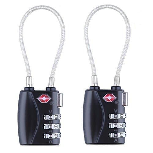 TSA Lock Cable - 3 Dial Combination Padlock - Backpack Small Lock - TSA Luggage Locks 2 Pack(Black)