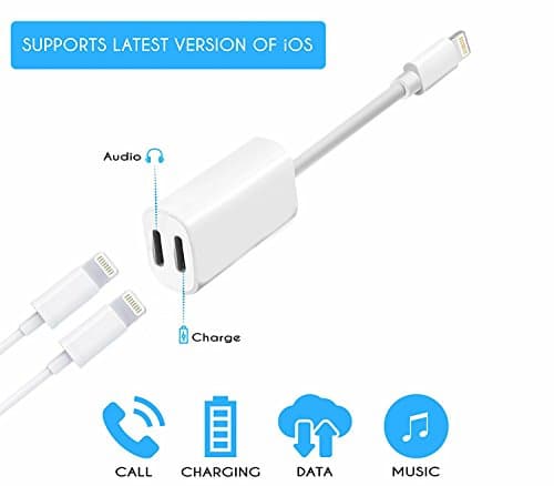 The Merchgenie iPhone Dual Lighting Adapter &amp; Splitter, Cell Phone Accessory for iPhone 7/8/X, Headphone Audio and Charging, Sync for iPhone 7/7PLUS, 8/8 PLUS, iPhone X and other Apple Devices