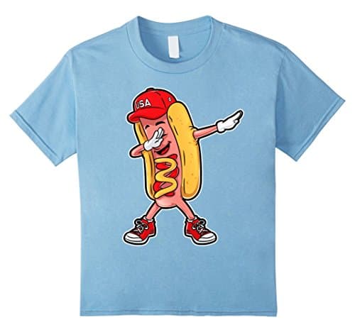 Kids Hot dog Dabbing T shirt Funny Meme Hotdog Merica USA T-shirt 8 Baby Blue