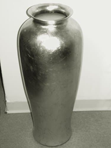 NEW 36" METALLIC SILVER &amp; BLACK MARBLED LOOK HOURGLASS SHAPE FLOOR VASE CERAMIC