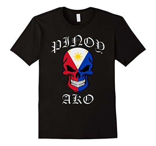 Mens Pinoy Ako TShirt Tattoo Style Philippines Flag Skull Retro Small Black