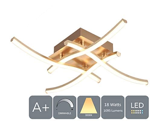 HARPER LIVING 18W LED Ceiling Light, Gold Leaf Finish, 1095 Lumens IP20, Ø: 46.5cm, H:8.5cm (3000K), Dimmable, Suitable for Living Room, Bedroom, Kitchen, Hallway, Hotel, B&B