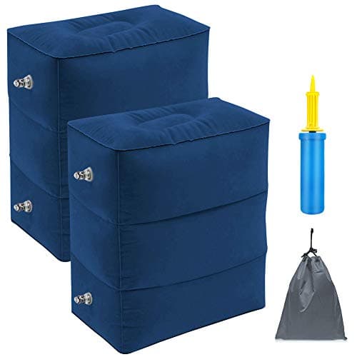 Travel Foot Rest Pillow, Portable Inflatable with Double Hand Pump Adjustable Three Layers Height Pillow on Airplanes,Cars,Buses,Trains,Office to Sleep on Long Flights