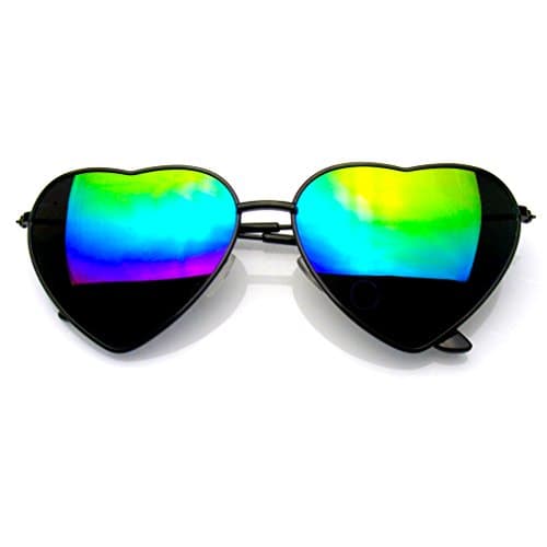 Cute Womens Metal Heart Shape Flash Mirrored Sunglasses