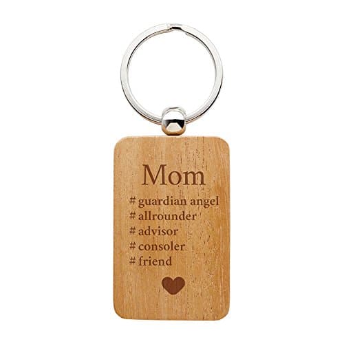 Wood Keychain - Keyring with Engraving – Hashtag Mom – Rectangular Wooden Pendant for Mother’s Day – Birthday Gift Idea Mum