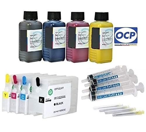 Refillable Quick-Fill Ink Cartridges with Auto Reset Chips Like HP 953 (XL) Black Cyan Magenta Yellow + 400 ml OCP Premuim Refill Ink