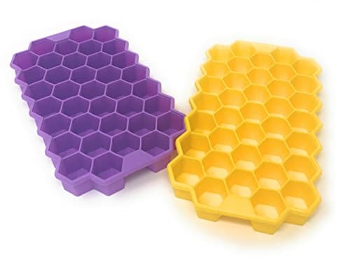 Bella Ice Cube Molds &amp; Trays - Silicone Honeycomb Set of 2. Novelty Hexagon for 37 Small Ice Cube Trays in Purple and Yellow for Cool Drinks, Whiskey, Wine. Great for Food Decorations