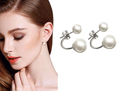 Pink Universe Silver Pearl Opal Earrings with Silver Plugs (Pearl)