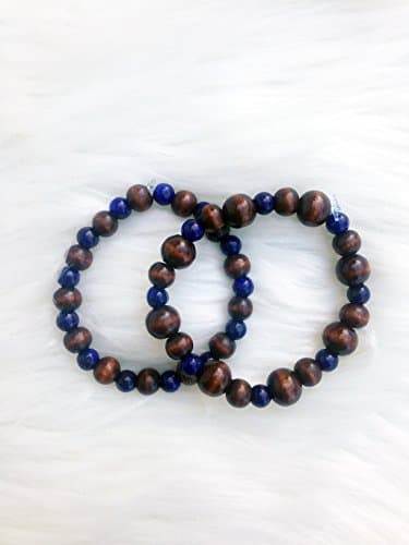 Wood Stretch Bracelet Set -Handmade in USA, Lapis Lauli, Healing Jewelry, Small Wrists