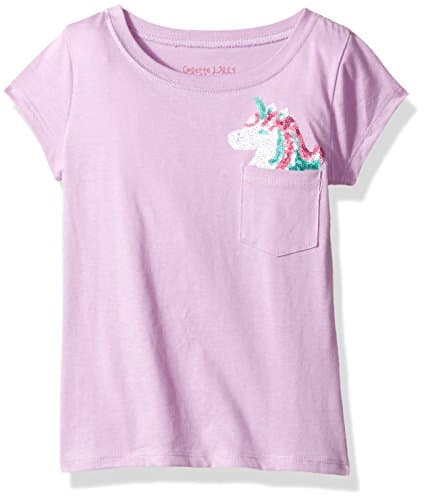 Colette Lilly Big Girls' Short Sleee Sequin Tee, Lilac Unicorn, 14/16