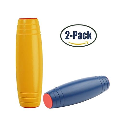 2 Pack Amazing Desk Flip Toy Rolling Fidget Stick Toy Made of Wood Perfect to Hand-Eye coordination concentration trainer Release Anxiety Attention Stress for Adult &amp; Child (blue and yellow)