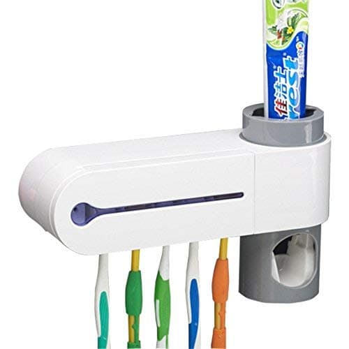 Sanitizing Toothbrush Holder by Global Care Market- Wall Mount Tooth Brush Holder with UV Sterilizer and Toothpaste Dispenser Functions