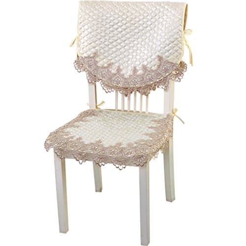 TaiXiuHome Gold Classic European Style Floral Pattern Lace Hollow Embroidered Quilting Chair Cushion & Back Covers One Set
