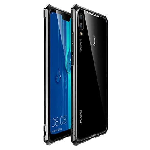RanGuo Compatible for Huawei Y9 2019 Case, Ultra-thin Metal Bumper Shockproof Drop Resistance Anti-Scratch Anti-Fingerprint Heavy Duty Cover with HD Transparent Gorilla Glass Black Shell (Black)
