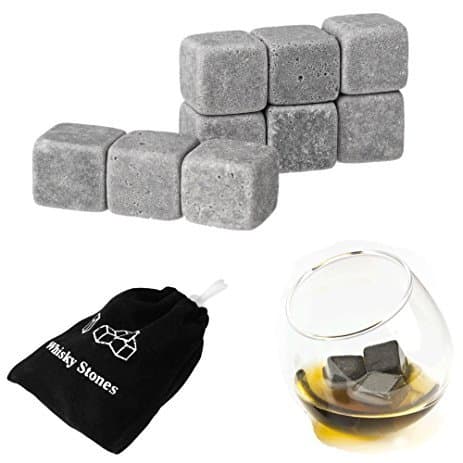 Whiskey Rocks Set of 9 GIFT SET! Stocking Stuffer! Grey Beverage Chilling ICE Stones [Chill Rocks] GROOMSMEN Black Friday Whiskey Stones for Whiskey and other Beverages - in FREE Velvet Carrying Pouch