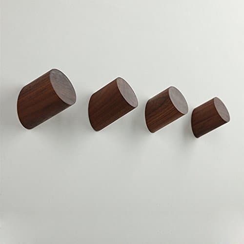 100% Natural Wooden Coat Hooks, Wall Mounted Single Wall Hook Rack, 2Pcs Decorative Craft Clothes Hooks (Black Walnut)