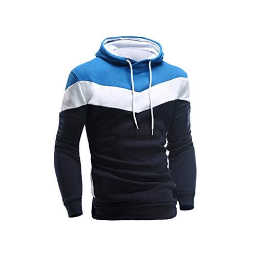 Men Retro Long Sleeve Hoodie Sweatshirt Splicing Color Tops Jacket Coat Outwear