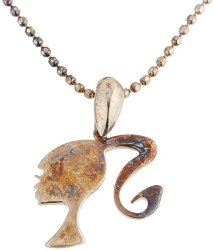 Barbie Rocks Round Sterling Silver Silhouette Necklace with Signature Heart and Tag