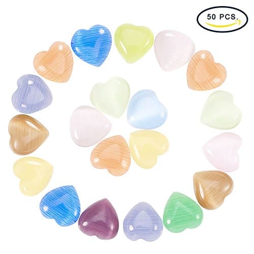 Pandahall 50pcs Mixed Color Heart Cat Eye Cabochons, Valentine Craft Findings,about 8mm in Diameter, 3mm Thick