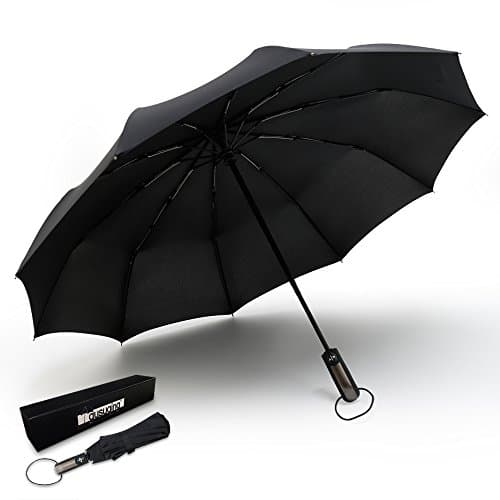 gusuqing Automatic Windproof Travel Umbrella Golf Umbrella Atuo Three Foldable Rainproof Umbrella Black