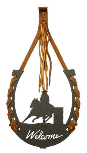 Innovative Fabricators, Inc. Welcome Barrel Race Horseshoe Wall Art Decor with Buffalo Hide