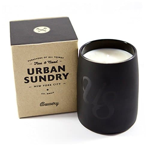 Natural Soy Wax Candle, Bowery Fragrance, 80 Hours, Scent Notes of Sage, Lavender, Jasmine, Musk and Amber, Men and Women, Black Glass Jar, Non-Toxic