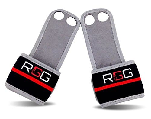Red Grilla Gear Leather Hand Grips/Wrist Wraps for Crossfit WODs, Gymnastics - (Reinforced Strength)