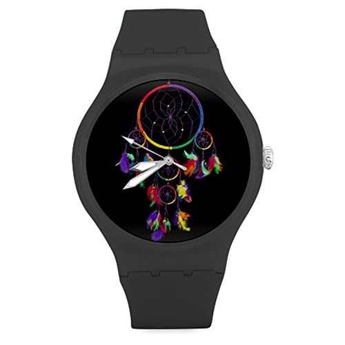 Colourful Dream Catcher Feathers Unisex Round Rubber Sport Quartz Watch,Watch Face Diameter: 1.58"