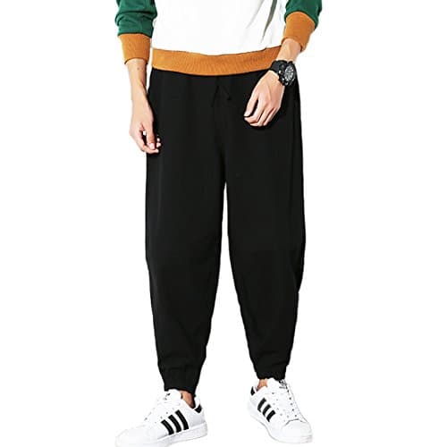 Mirecoo Men's Summer Boho Hippie Wide Leg Cotton Baggy Harem Pants Trousers with Pockets