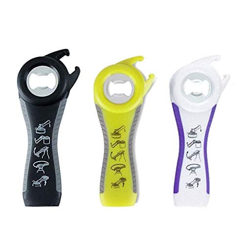 Multi-function Stainless Steel Personalized Jar Opener-(5 in 1) with 3 Pack,for Various of Kitchen Cans,Bottles,Beer and Soda and More(black grey+green grey+white purple).