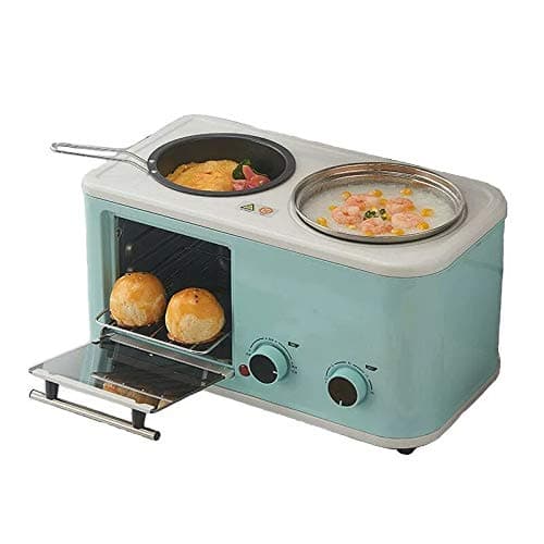 JINRU Electric 3 in 1 Household Breakfast Machine Mini Bread Toaster Baking Oven Omelette Fry Pan Hot Pot Boiler Food Steamer,Blue