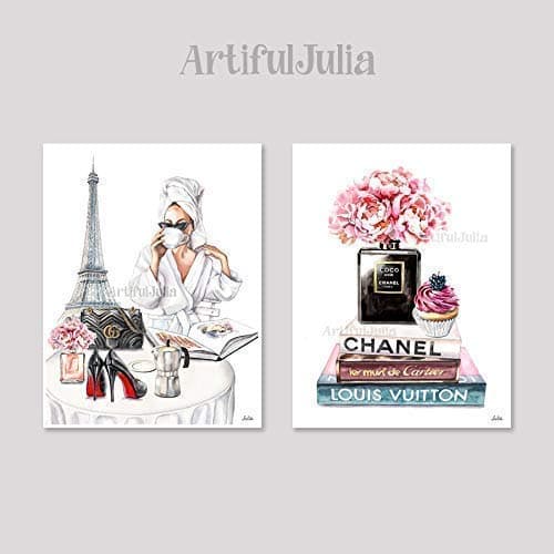 Eiffel Tower art print poster wall decor,Fashion poster. Illustration. art print Fashion pictures.makeup poster art print of watercolor painting, 2 prints of 8"x10" (NO FRAME)