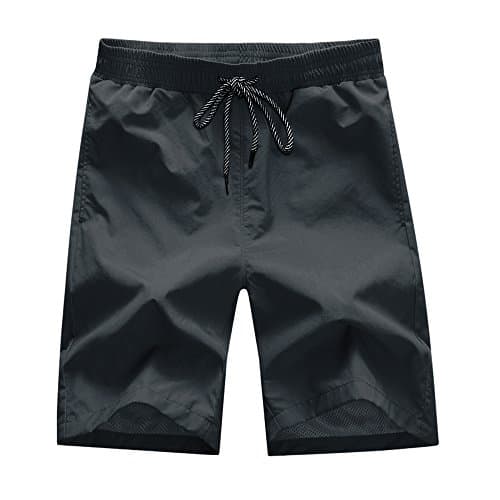 Men's Swim Trunks Mesh Lining Beach Shorts with Pockets (Large, Dark Gray)
