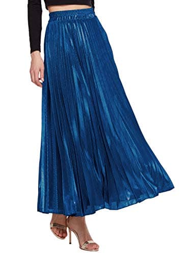 💕 Women's Glittery Gold/Silver High-Waist Metallic Accordion Pleated Formal Party Maxi Skirt