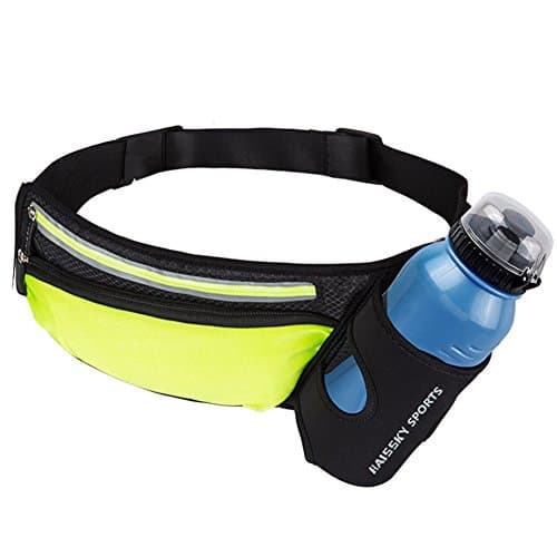 Sport Running Belt with Water Bottle Holder, Reflective Waist Bag Pockets Phone Zipper Pouch, Waterproof Fanny Pack Adjustable for Men Women Kids Jogging Walking Hiking Outdoors Climbing Accessories