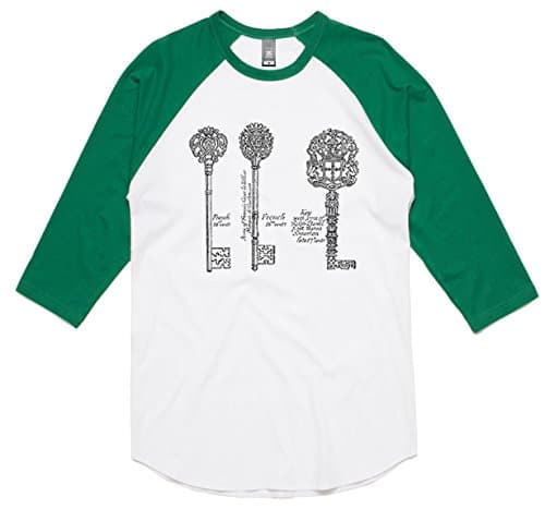 theIndie Fancy Ornate Iron Key (Black) 3/4-Sleeve Raglan Baseball T-Shirt, White / Kelly, 2XL