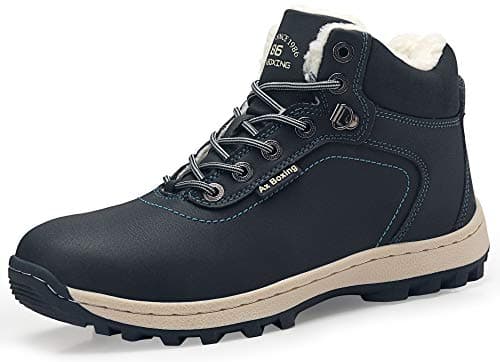 ABTOP Mens Womens Snow Boots Winter Warm Ankle Boots Fully Fur Lined Anti-Slip Leather Waterproof Safety Boots Work Shoes Holes for Walking, Hiking, Outdoor, Urban