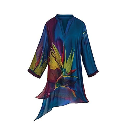 Cocoon House Women's Tunic Top - Bird of Paradise V-Neck and 3/4 Sleeve Blouse - Large/XL
