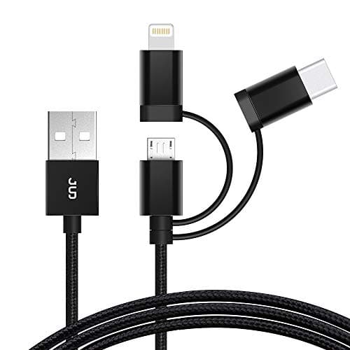 Multi USB Charging Cable USB C/Micro USB/i-Products, 3-in-1 Nylon Braided Multiple Charger Cable with Adapter Connector(Data Sync Charging) for Phone Pad Samsung LG Huawei/Android Devices(4ft)