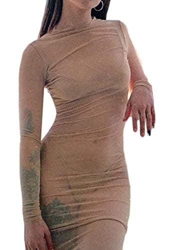 ouxiuli Women's Perspective Club Sexy Slim Fit Bodycon Mini Mesh Dress