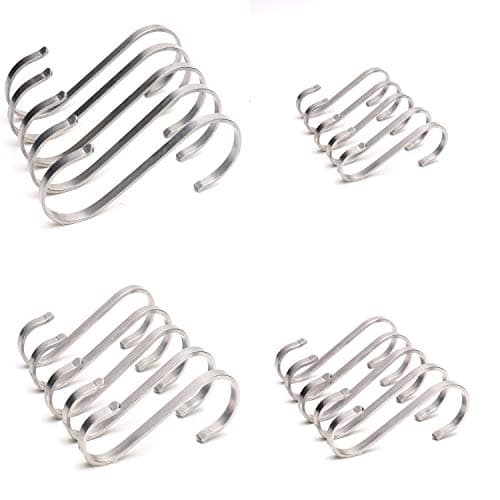 304 Stainless Steel S-Shaped Hook, Multi-Purpose Kitchen Wire Drawing Metal Hook, Long 4.4"/3.6"/3.1"/3"， 4 Kinds of Specifications, 20 Packs