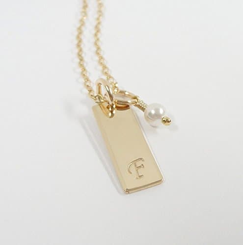 Personalized Bar Necklace with Birthstone - Initial Bar Necklace - Sterling silver and 14k Gold filled