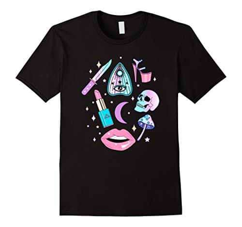 Mens Pastel Goth Kawaii Witch Creepy Cute Graphic Shirt Medium Black