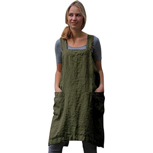 Women's Summer Breathable Dress,CSSD Ladies' Solid Color Midi Dress Casual Loose Apron with Pocket