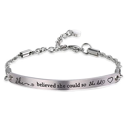 4MEMORYS Inspirational Chain Bracelet with ID Bar Engraved She Believed she Could so she did Inspirational Bangle Jewelry for Women Girls Daughter